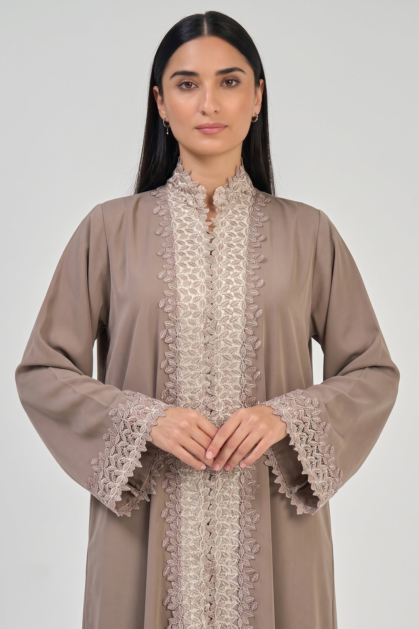 Taupe Lace Elegance Abaya