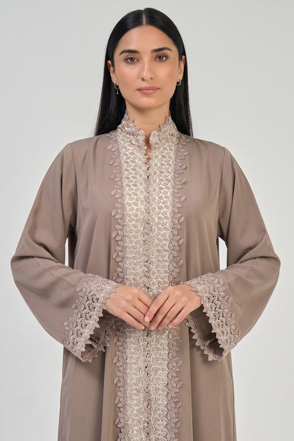Taupe Lace Elegance Abaya