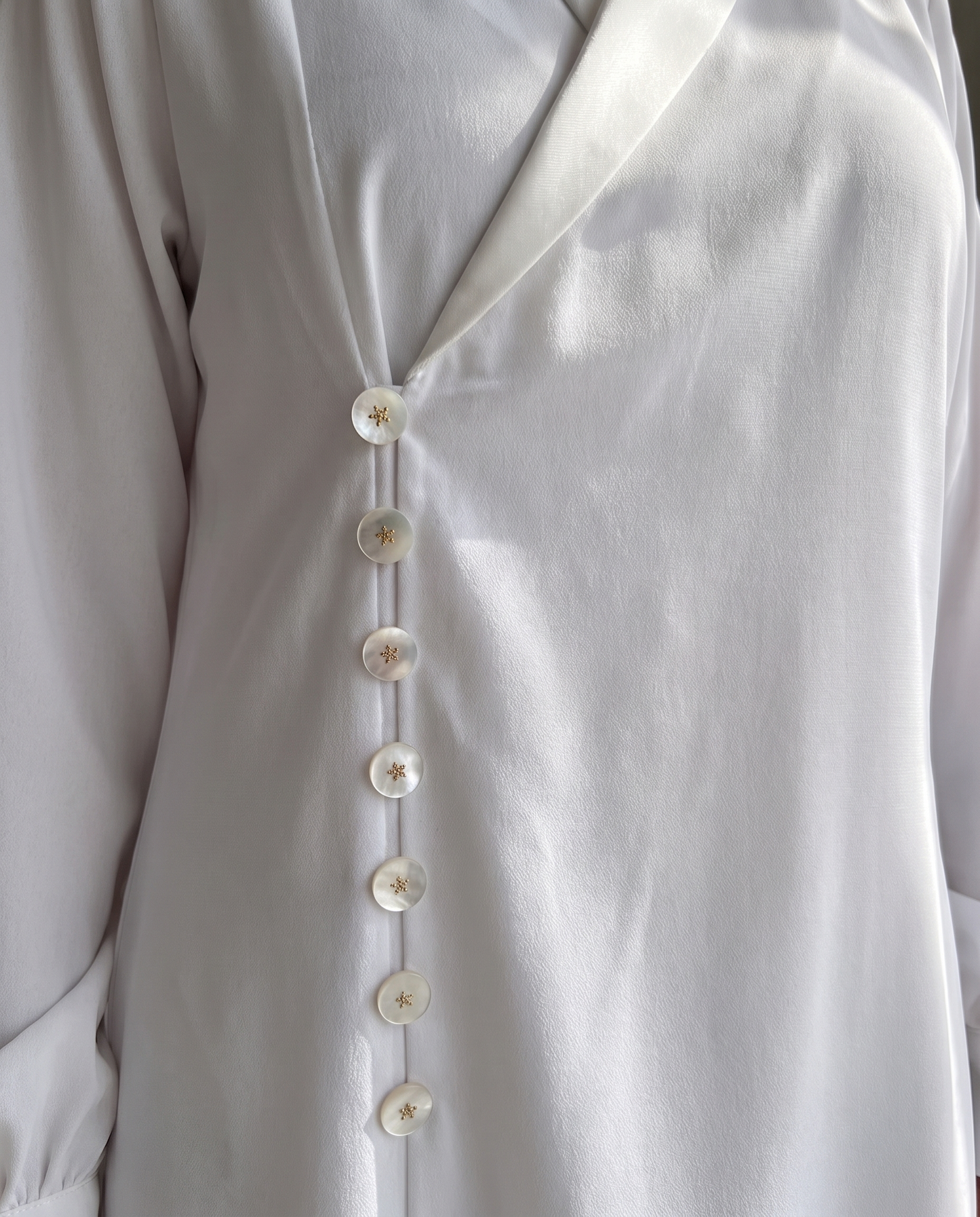 Premium Satin Wrap White Abaya with Side Buttons