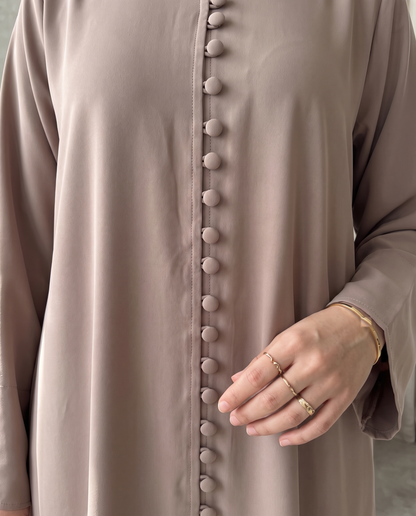 Mocha Matte Abaya with Fabric Button Placket