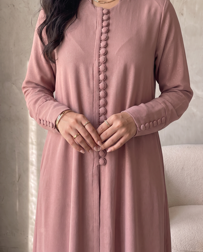 Pearl Button-Front Nidha Abaya with Elegant Panel Design
