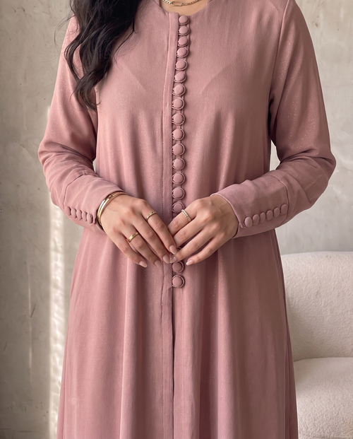 Pearl Button-Front Nidha Abaya with Elegant Panel Design – hover image