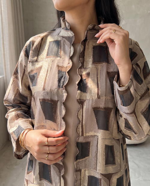 Geometric Mosaic Jacquard Abaya – hover image