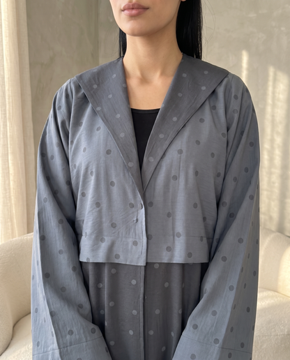 Flint Gray Polka Dot Abaya with Oversized Collar