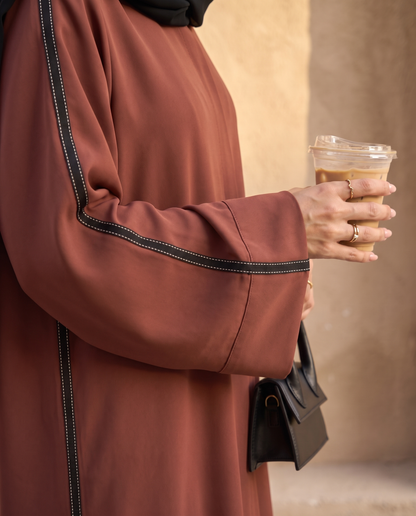 Rosewood Modern Abaya with Contrast Trim and Wide Sleeves