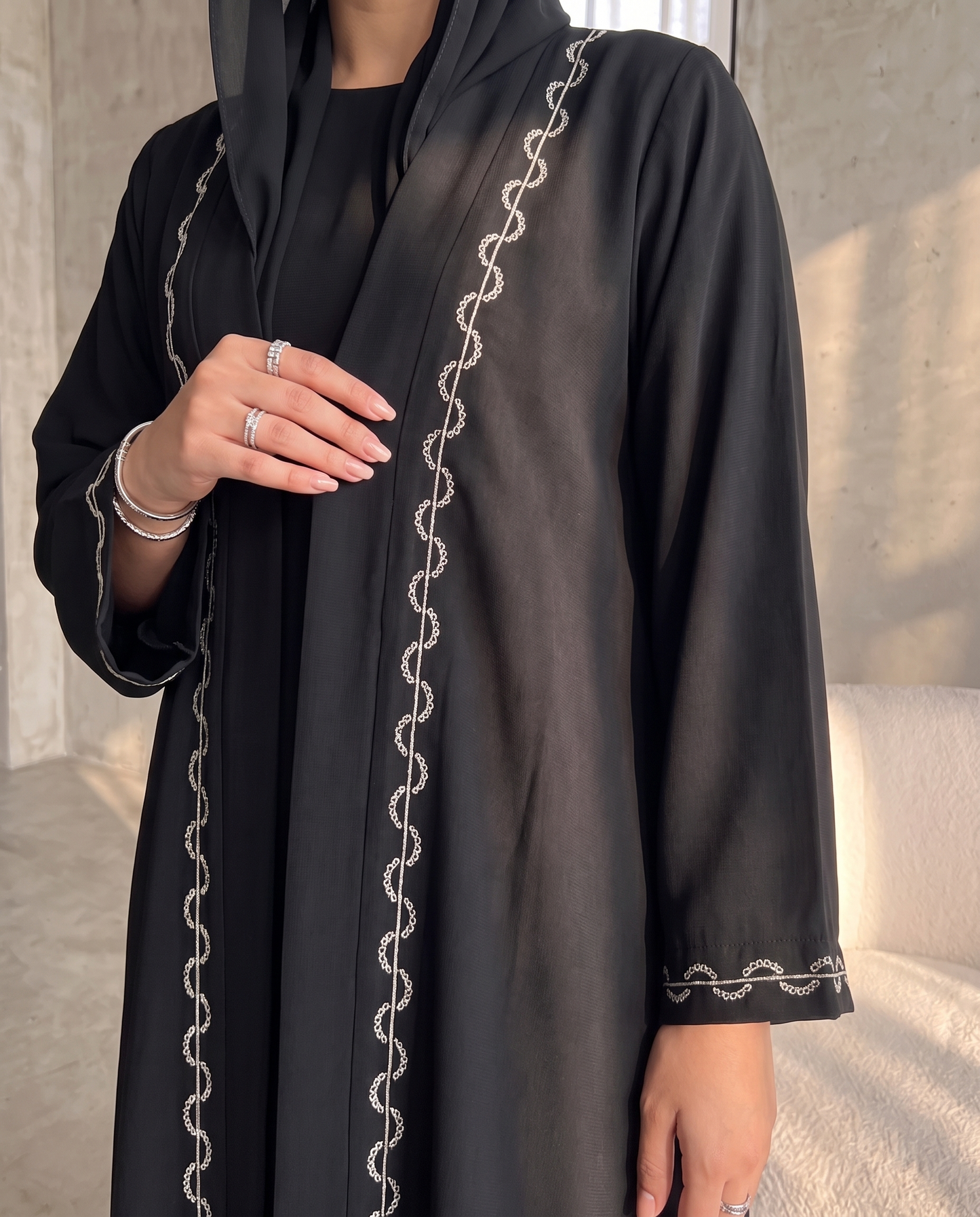 Noir Silver Edge Abaya Set