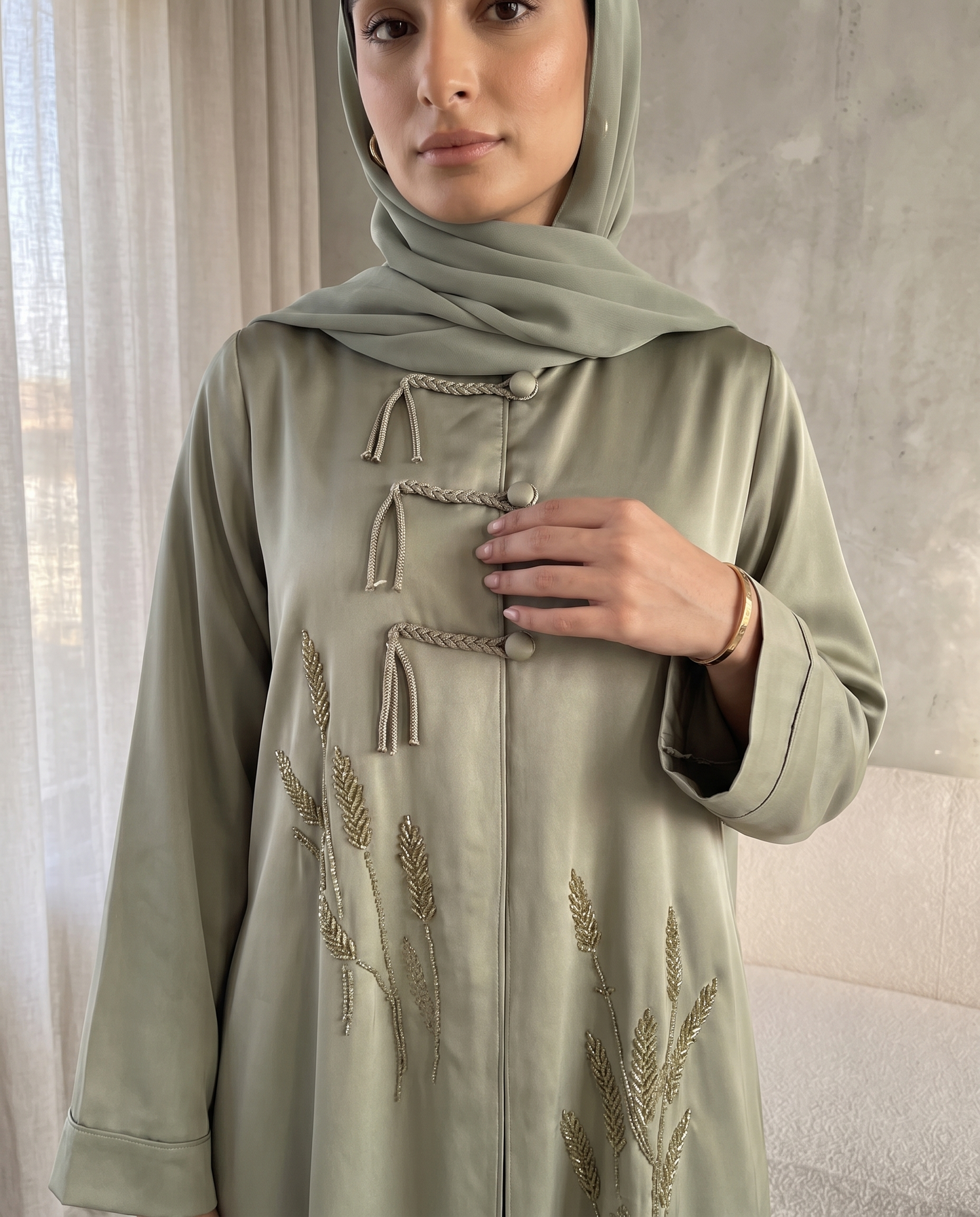 Sage Blossom Embroidered Abaya