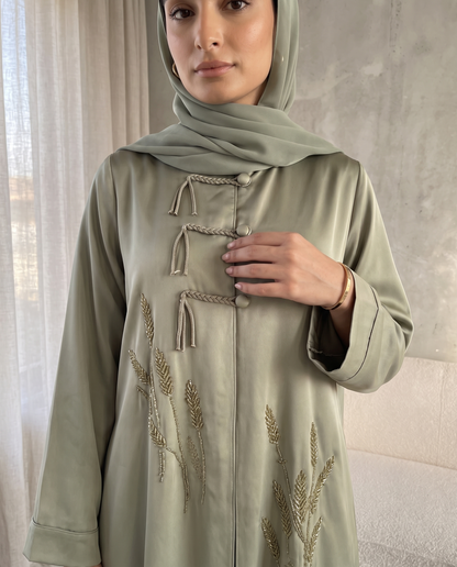 Sage Blossom Embroidered Abaya