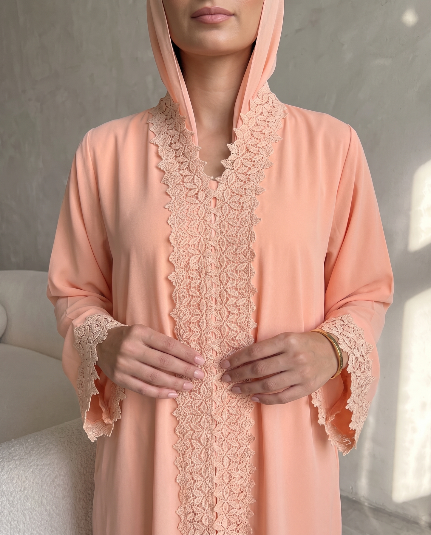 Peach Blossom Lace Abaya
