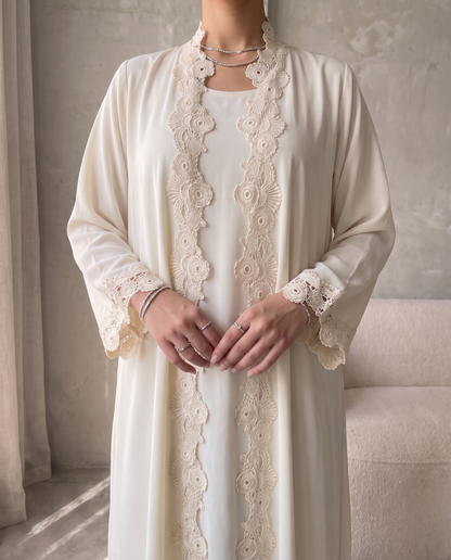 Ivory Bloom Lace Abaya