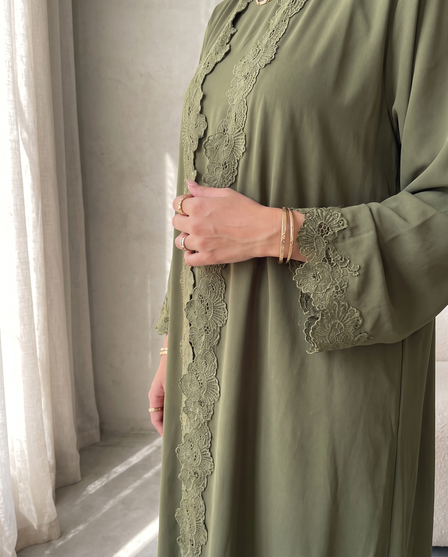Olive Grace Lace Abaya Set