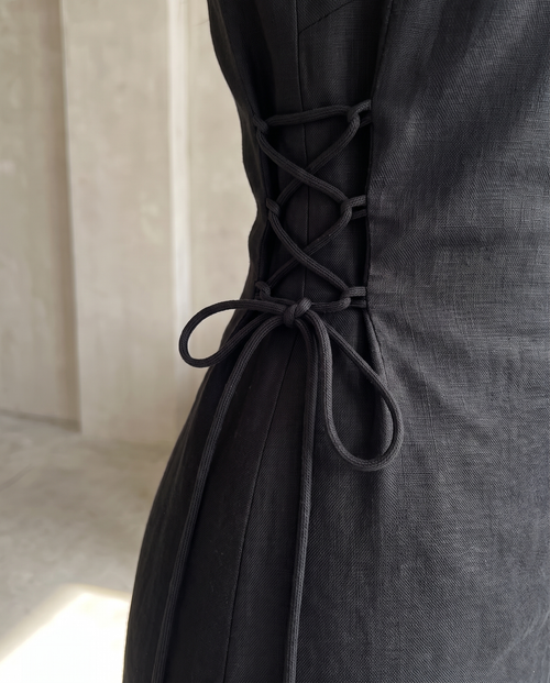 Midnight Black Adjustable Linen Inner Dress – hover image