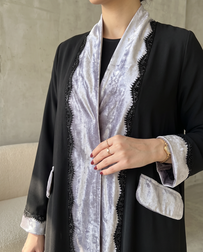 Velvet Panel Luxury Black Abaya