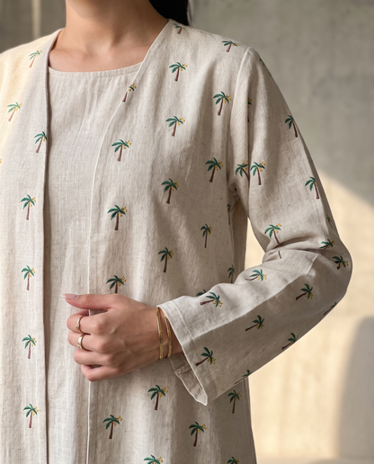 Palm Detail Linen Abaya