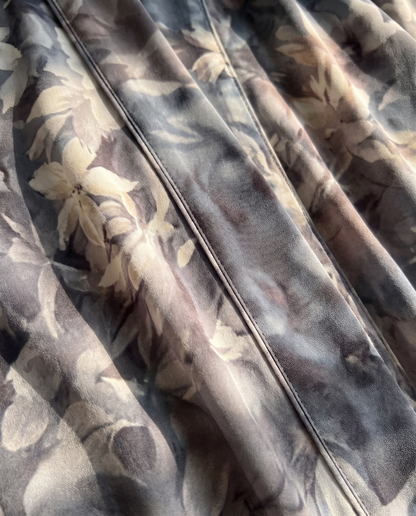 Gray Garden Floral Printed Lightweight Open Abaya