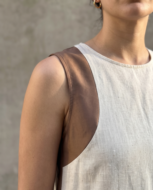 Ivory Linen Inner Dress with Mocha Side Panels – hover image