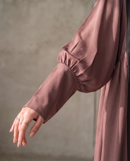 Minimal Hooded Open Abaya with Fluid Drape Rosewood and Relaxed Silhouette