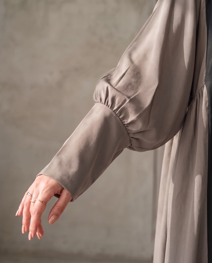 Minimal Hooded Open Abaya with Fluid Drape Grey and Relaxed Silhouette