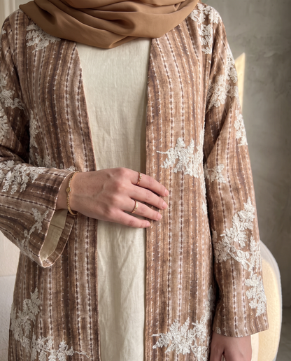 Floral Textured Abaya with Elegant Layered Design