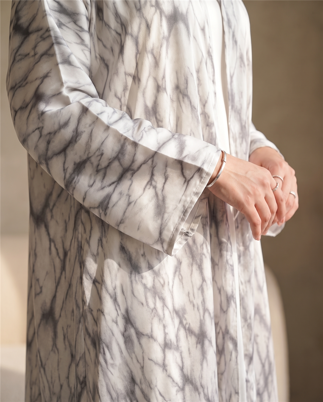 Modern Marble Design Open Abaya with Soft Drape