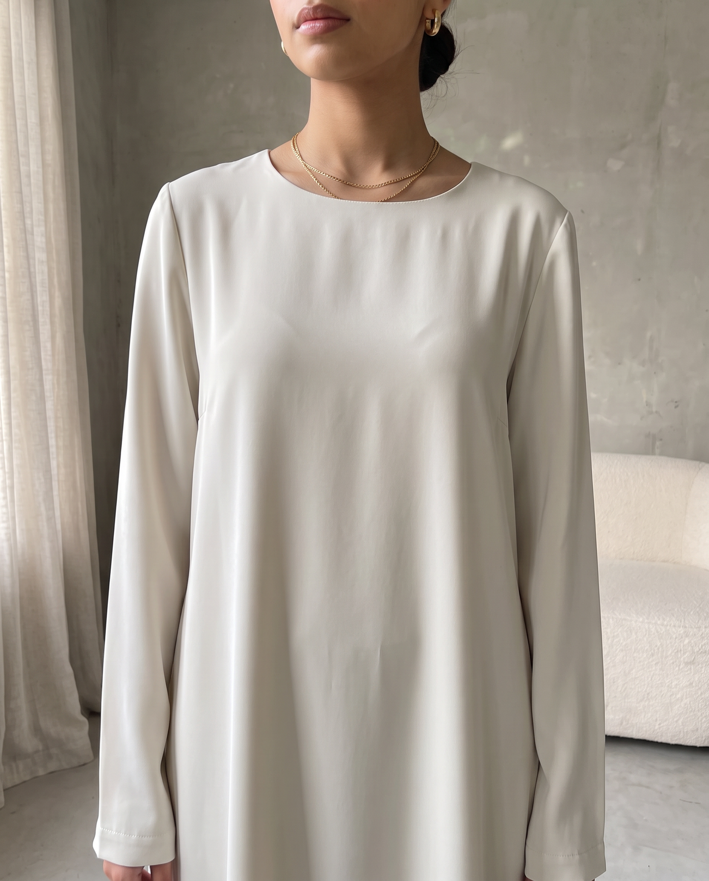 Off White Full Sleeve Essential Inner Dress Abaya
