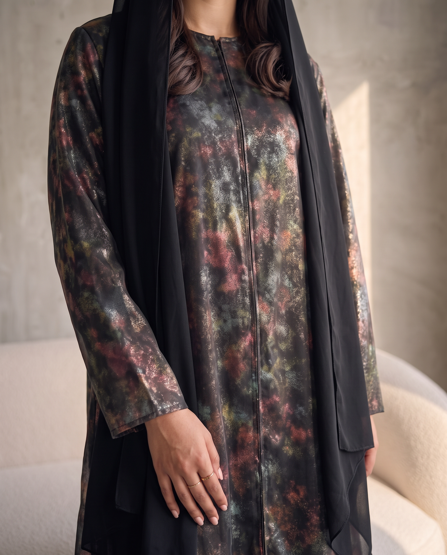 Premium Abaya with Abstract Multi-color Print