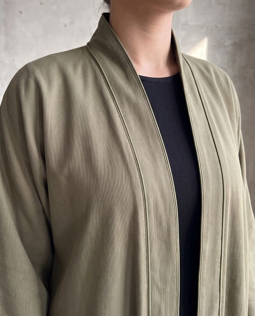 Kelp Green Classic Open Abaya with Piping Detail – hover image