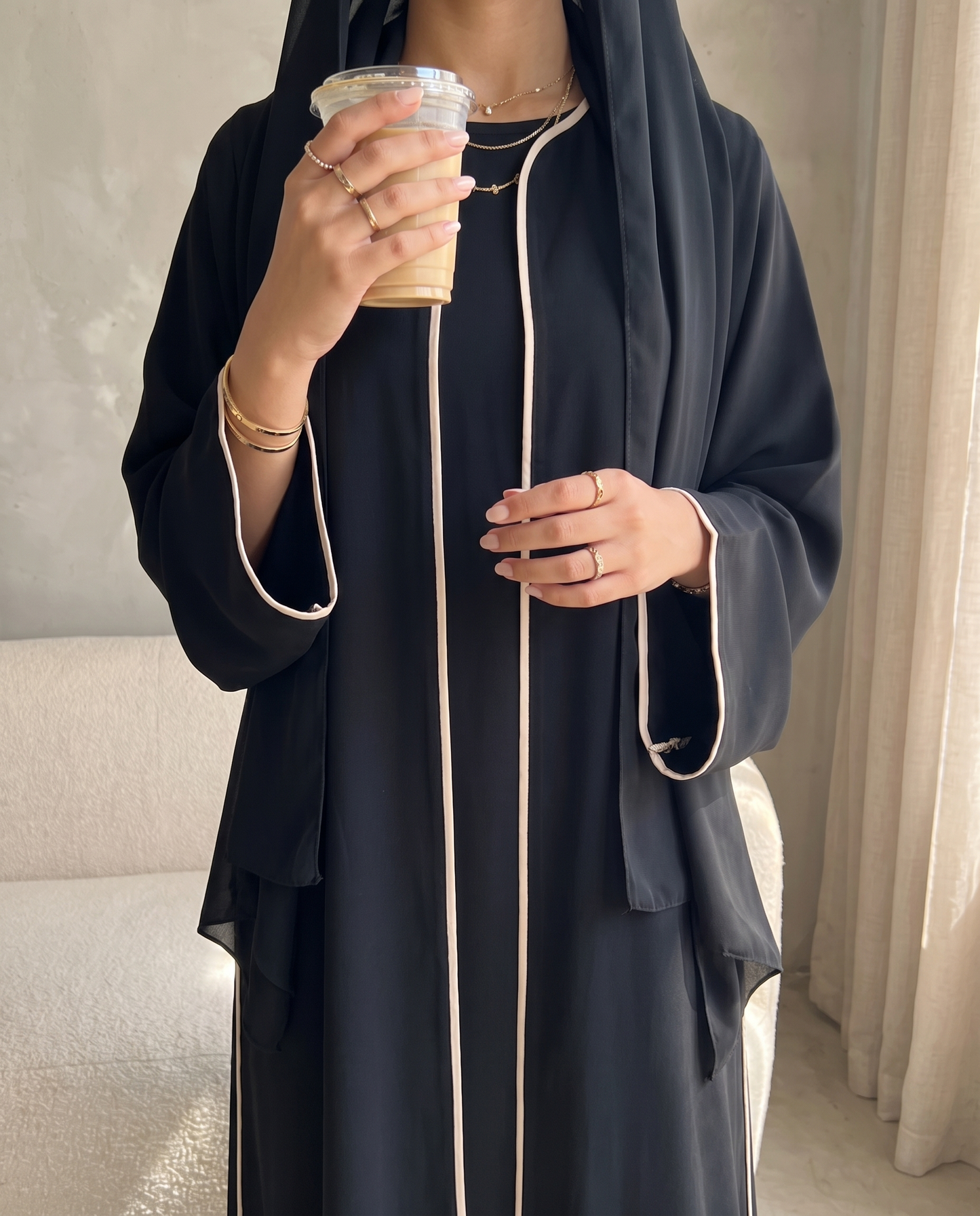 Black Classic Abaya with Contrast Piping