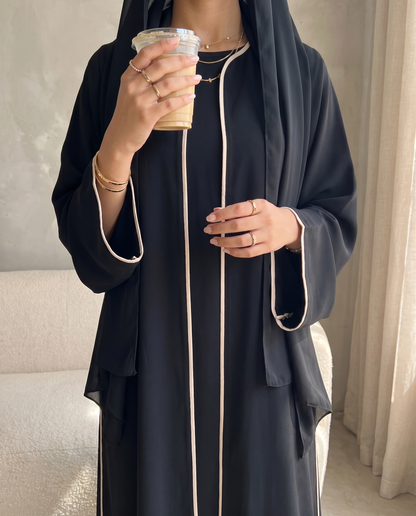 Black Classic Abaya with Contrast Piping
