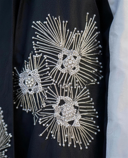 Two-Tone Abaya with Hand-Embellished Radiant Burst Motifs