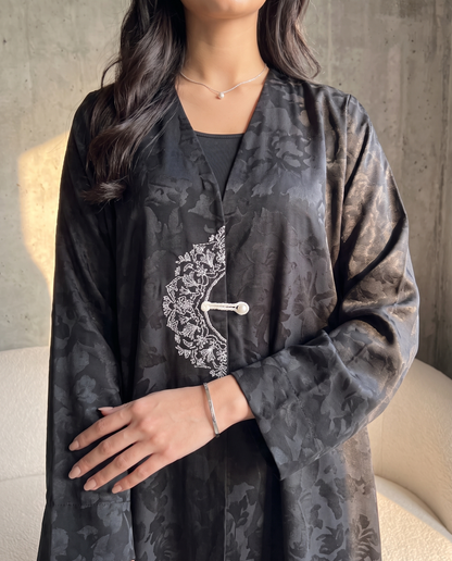 Noir Jacquard Crescent Abaya