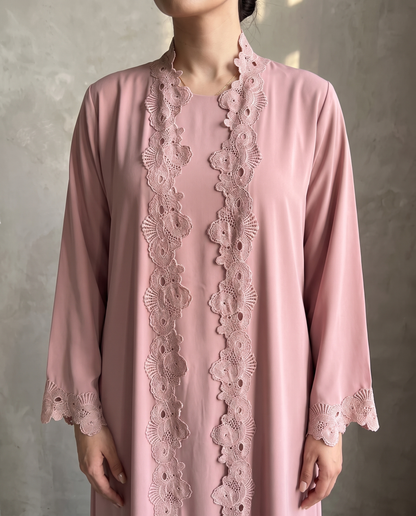 Blush Bloom Lace Abaya Set