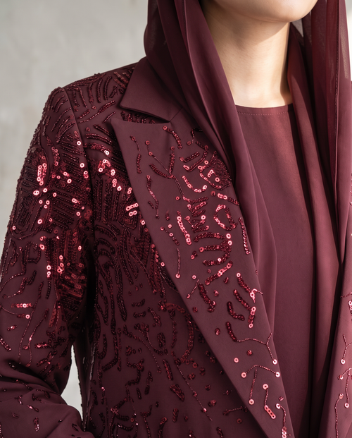 Burgundy Royale Sequin Abaya – hover image