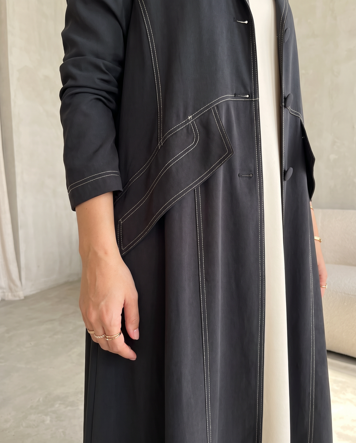 Midnight Structured Panel Cupro Abaya
