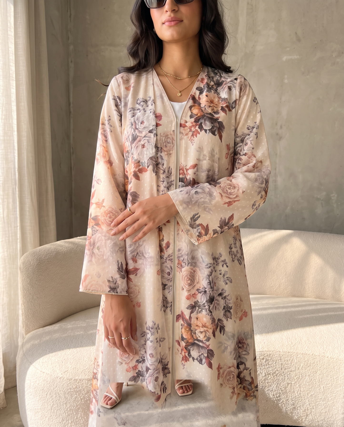 Vintage Rose Layered Floral Abaya