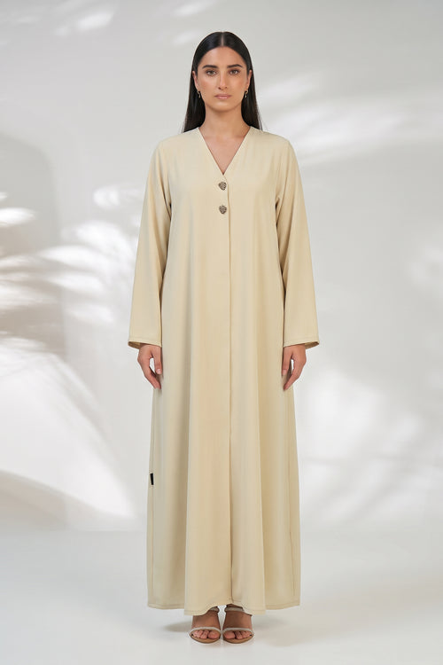 Ivory Grace Button Detail Abaya