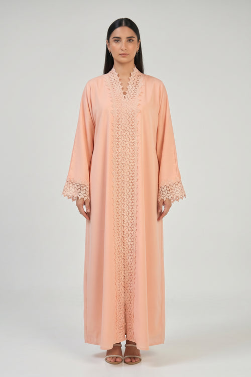 Peach Blossom Lace Abaya