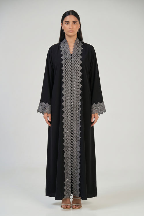 Midnight Silver Lace Abaya