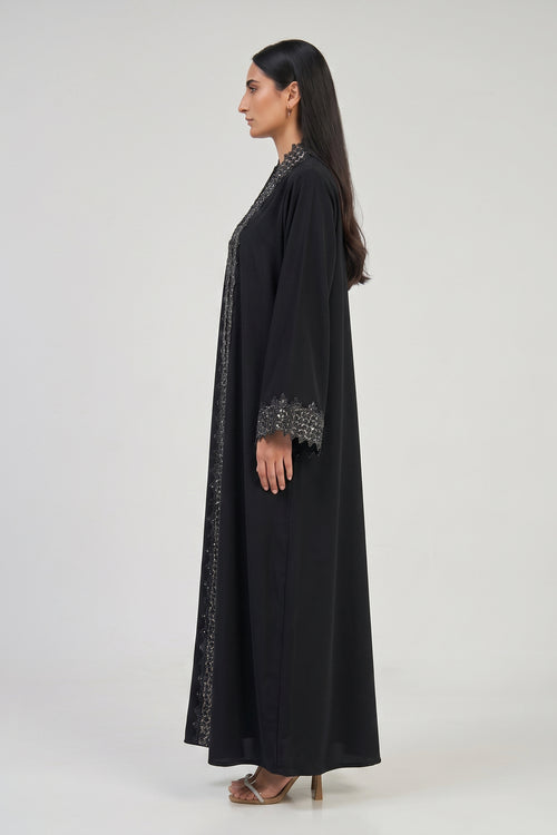 Midnight Silver Lace Abaya – hover image