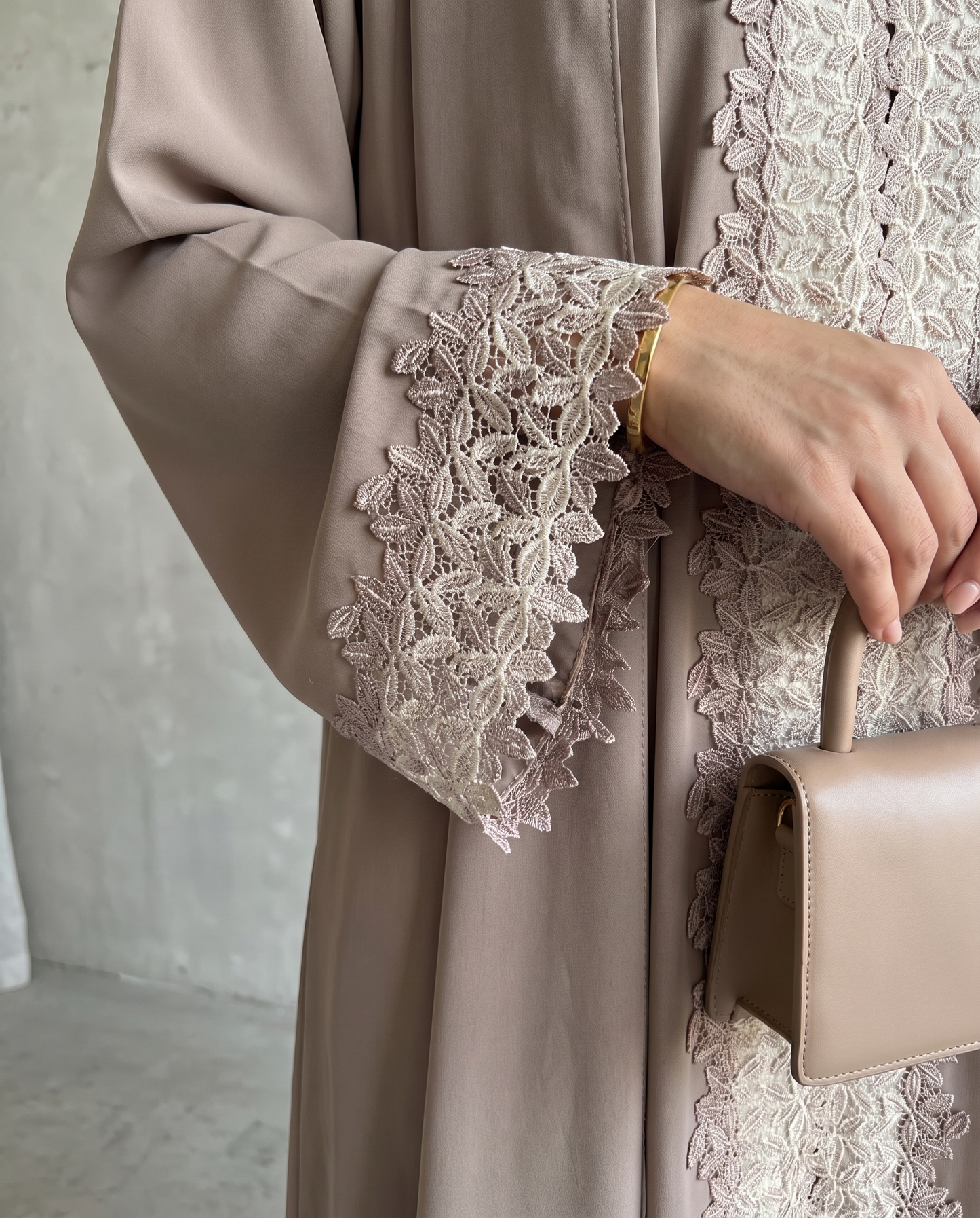 Taupe Lace Elegance Abaya