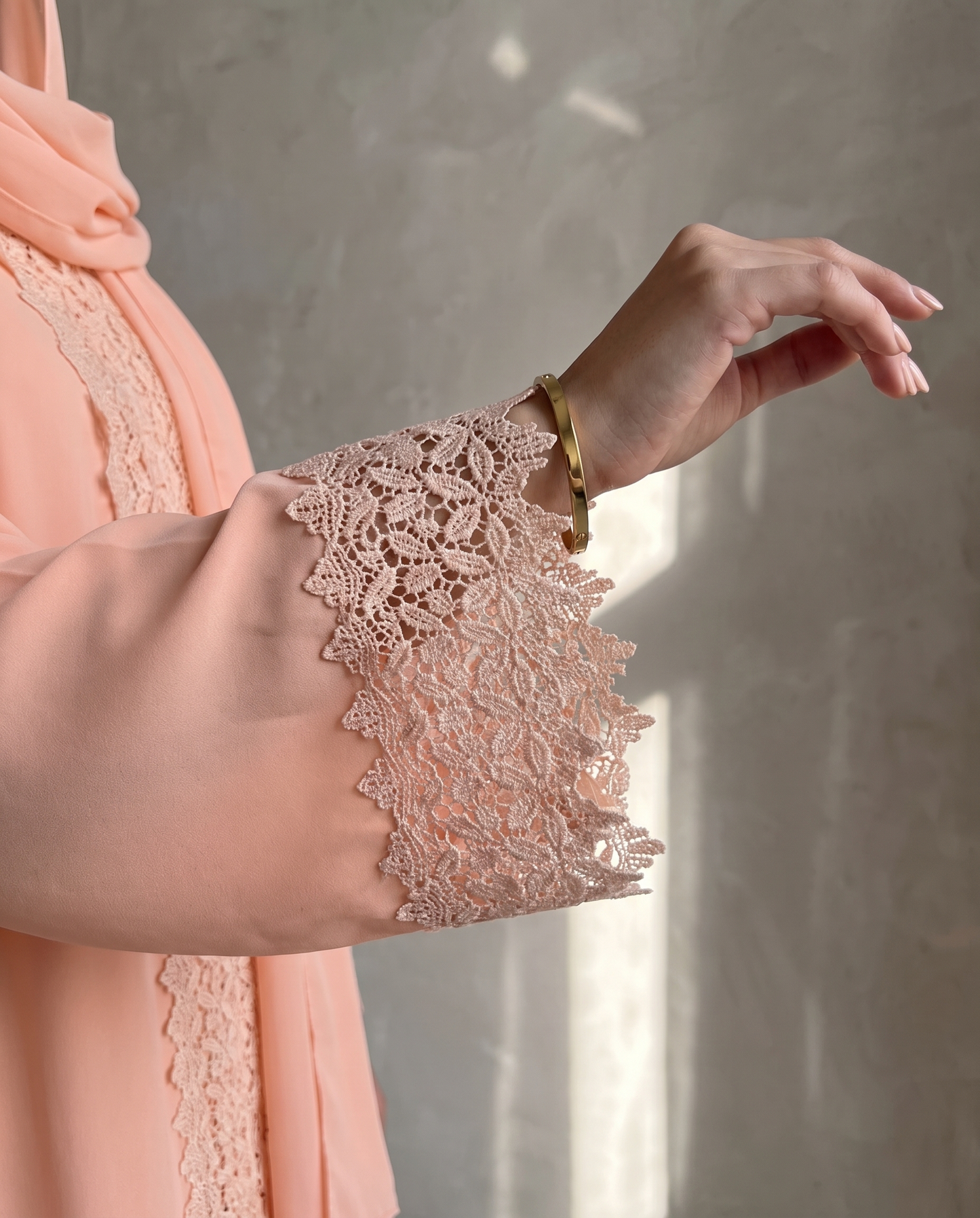 Peach Blossom Lace Abaya