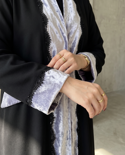 Velvet Panel Luxury Black Abaya