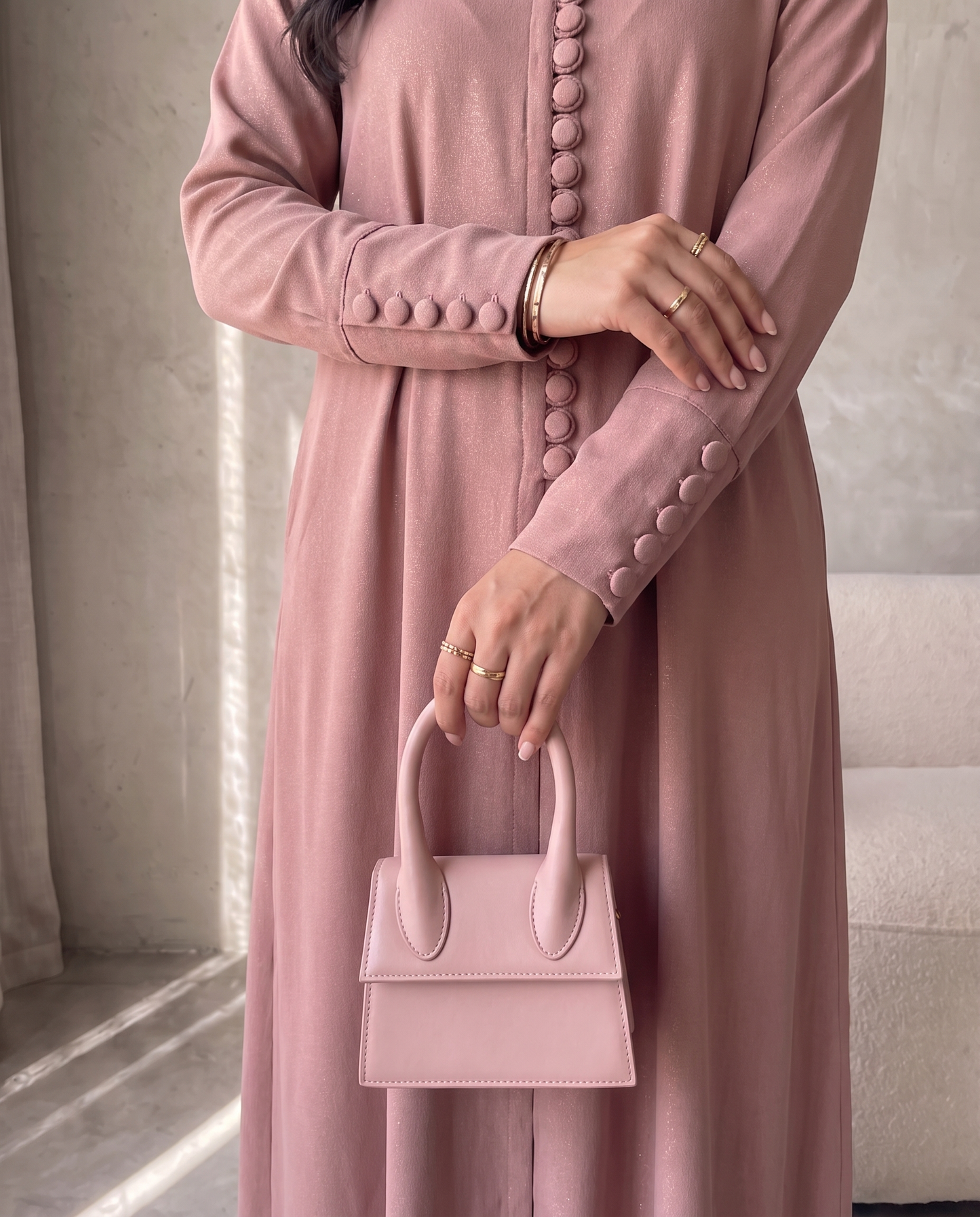 Pearl Button-Front Nidha Abaya with Elegant Panel Design