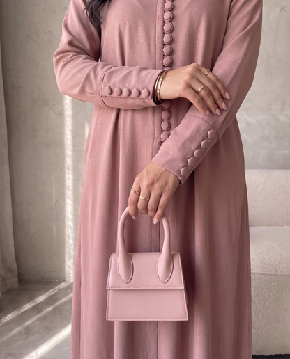 Pearl Button-Front Nidha Abaya with Elegant Panel Design