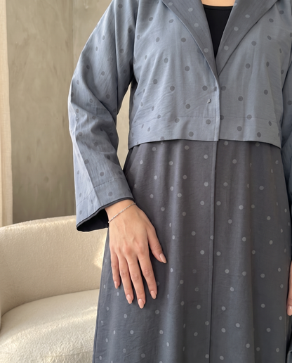 Flint Gray Polka Dot Abaya with Oversized Collar