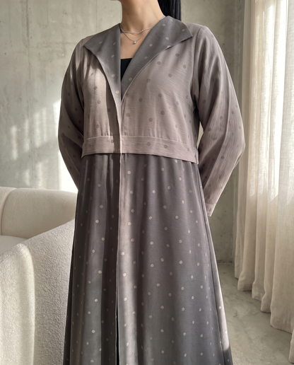 Flow Gray Polka Dot Abaya with Oversized Collar