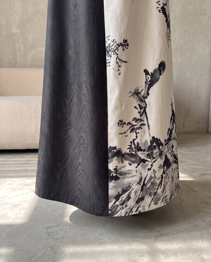 Premium Illustration Open Abaya with Nature-Inspired Print