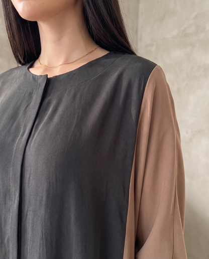 Minimal Hooded Open Abaya with Fluid Drape Desert Brown and Relaxed Silhouette