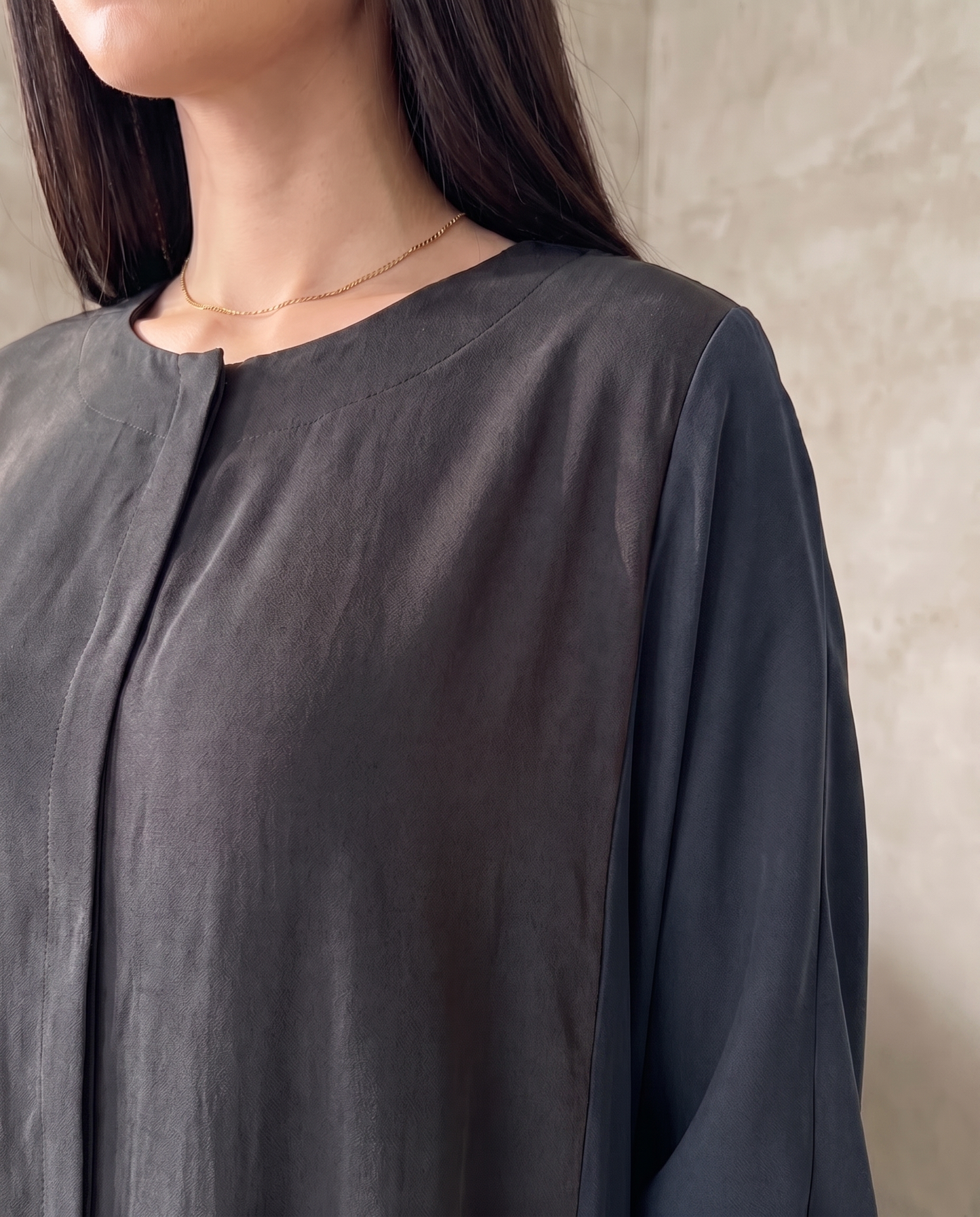 Minimal Hooded Open Abaya with Fluid Drape Dark Navy and Relaxed Silhouette