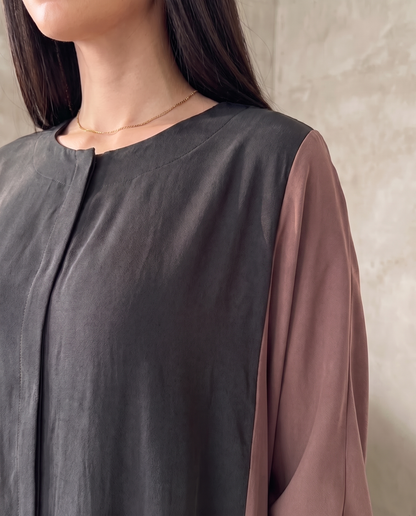 Minimal Hooded Open Abaya with Fluid Drape Rosewood and Relaxed Silhouette